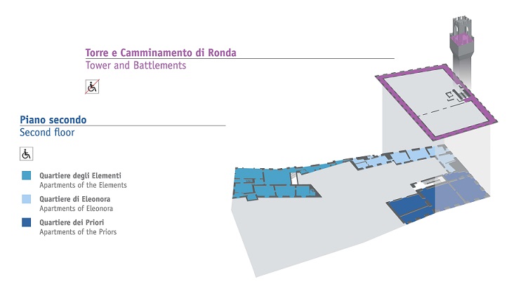 Mappa secondo piano, torre e camminamento di ronda